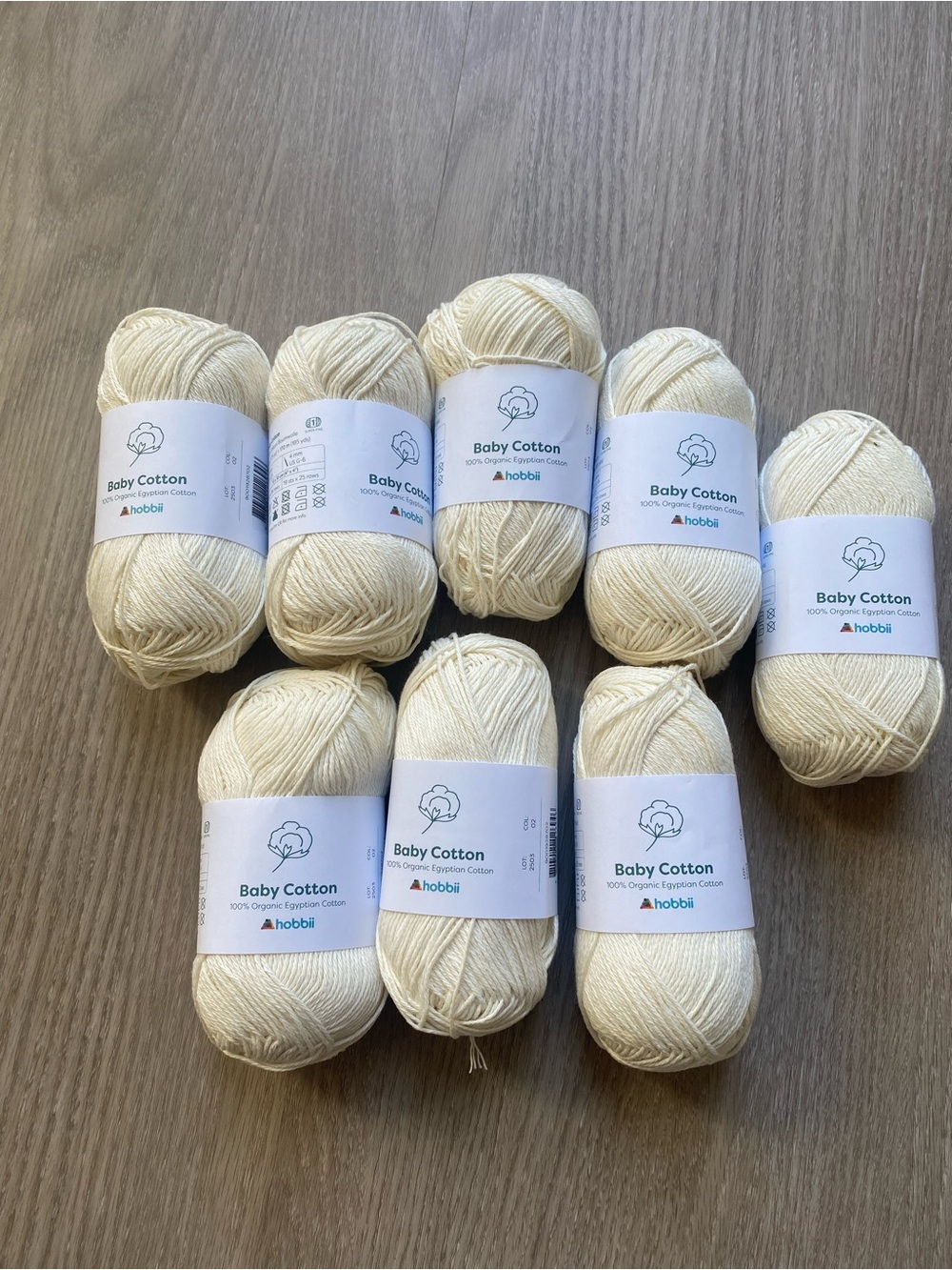 Hobbii Baby Cotton Yarn Skeins - Natural Cream (8 Pack)